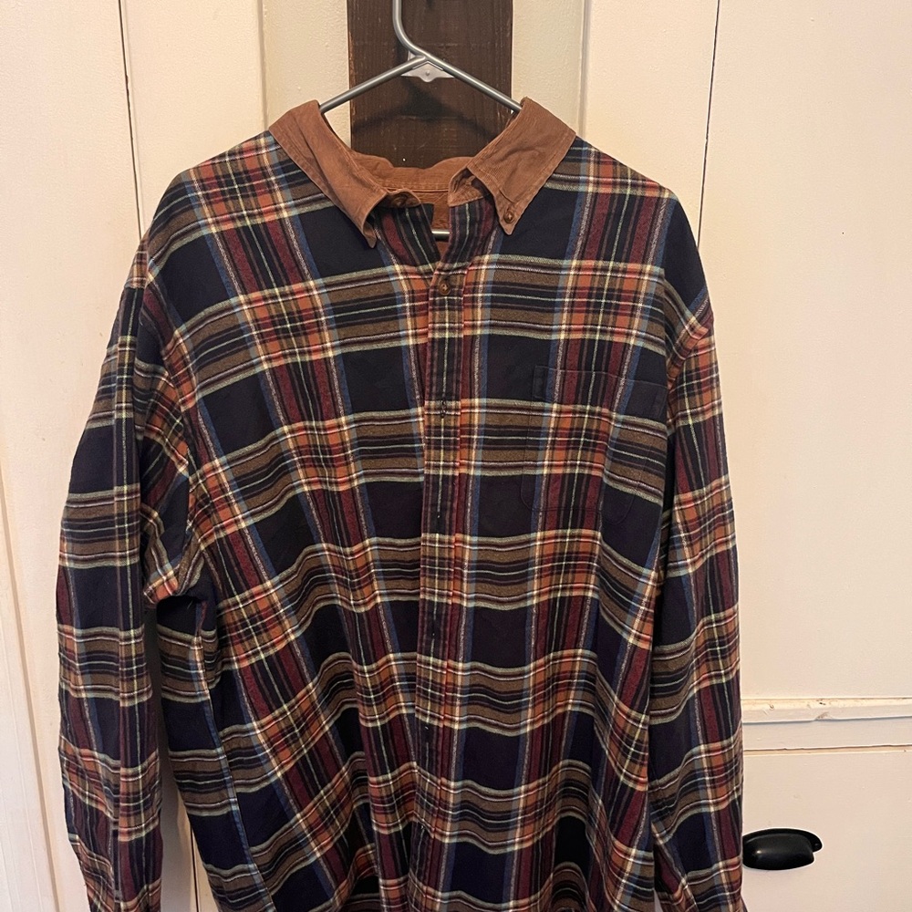 Lands' End Blue and Red Casual Button Down Shirt